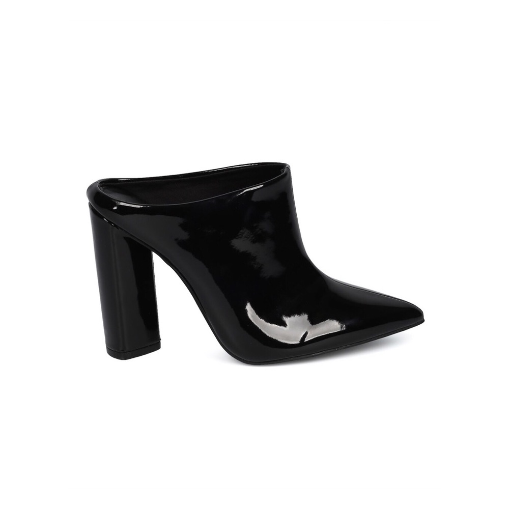 Qupid Pointy Toe Single Sole Block Heel Mule